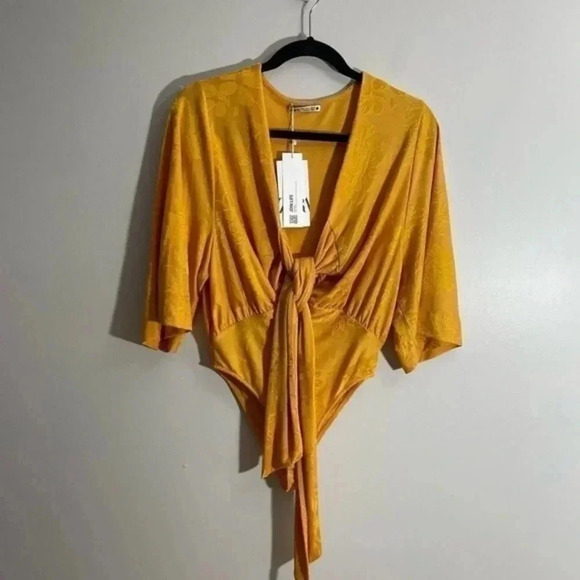 Zara yellow KNOTTED JACQUARD BODYSUIT  Small  5039/062 - Picture 4 of 10